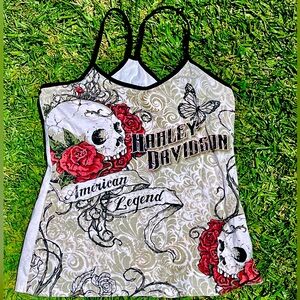 harley davidson tank top with skull and rose design